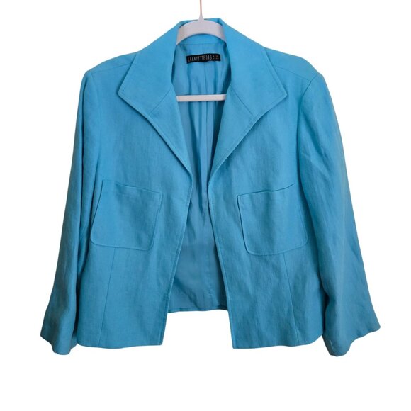 Lafayette 148 Turquoise 100% Linen Hook And Eye Closure Jacket Blazer Size L - Picture 1 of 5